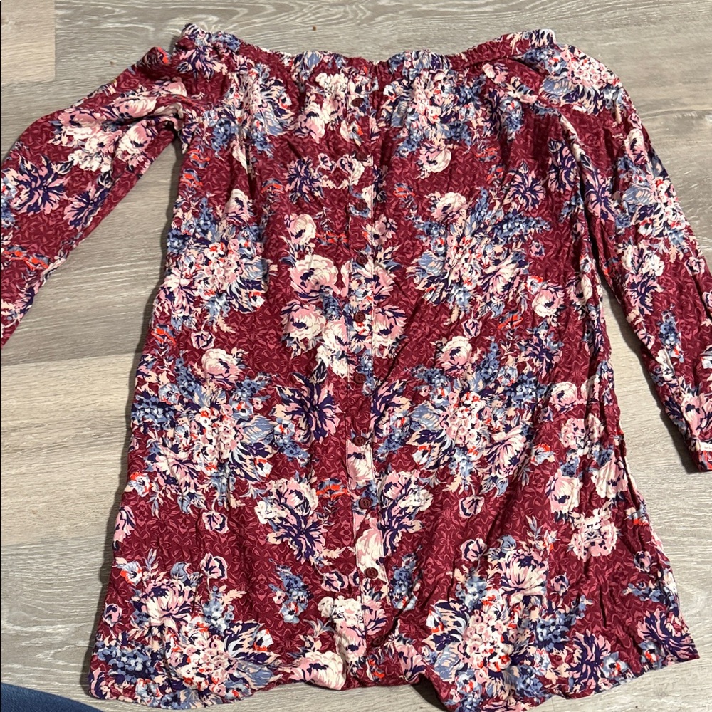 love, Fire Burgundy Floral Long Sleeve Dress